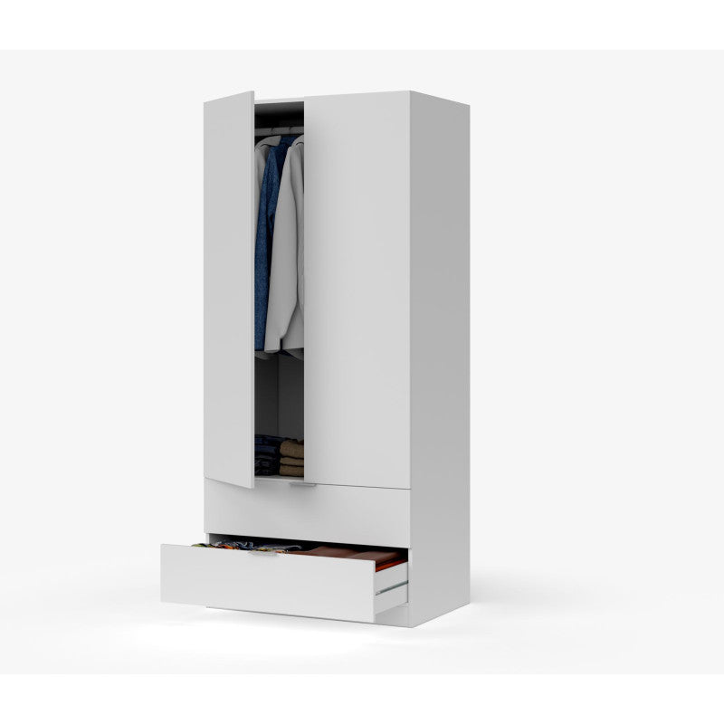 MOLLY - Armoire penderie 2 portes + 2 tiroirs L81 x H180 cm - Blanc