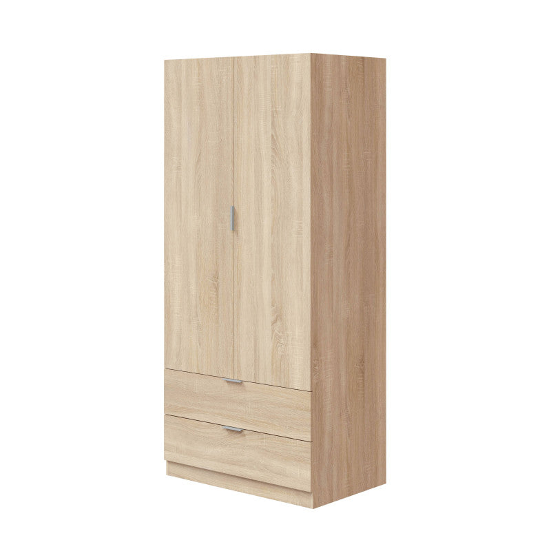 MOLLY - Armoire penderie 2 portes + 2 tiroirs L81 x H180 cm - Chêne clair