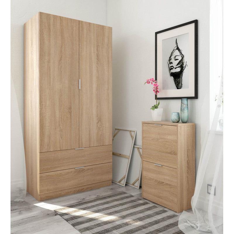 MOLLY - Armoire penderie 2 portes + 2 tiroirs L81 x H180 cm - Chêne clair