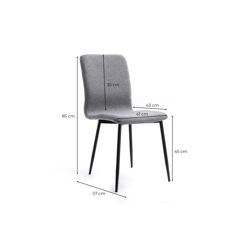 MONROE - Lot de 2 chaises en tissu avec pieds en métal noir - Gris