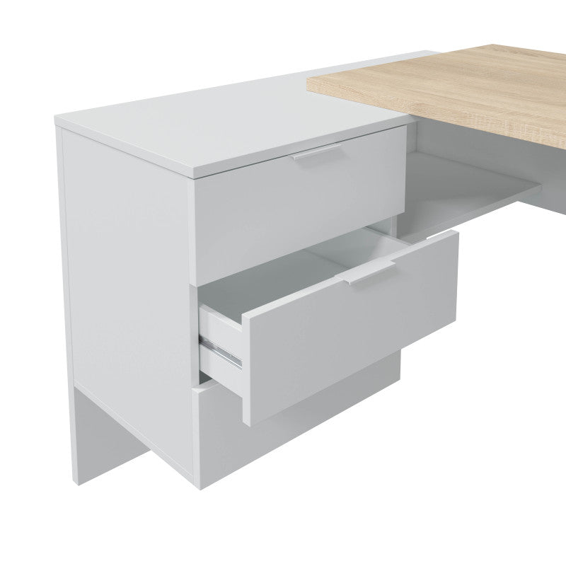 NERIDA - Bureau d'angle réversible L145 x P108 cm - Blanc/chêne