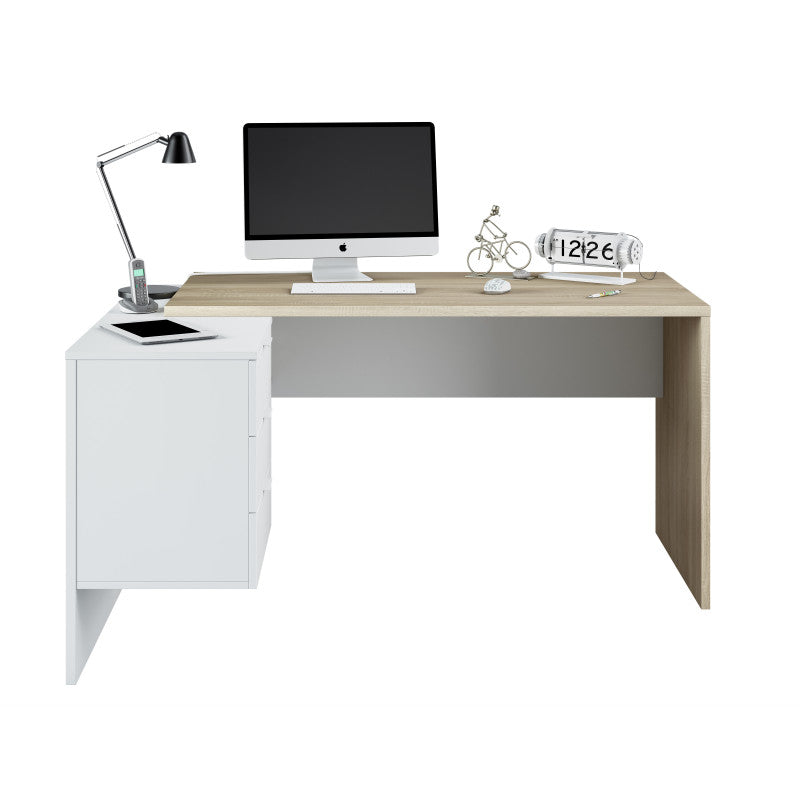 NERIDA - Bureau d'angle réversible L145 x P108 cm - Blanc/chêne