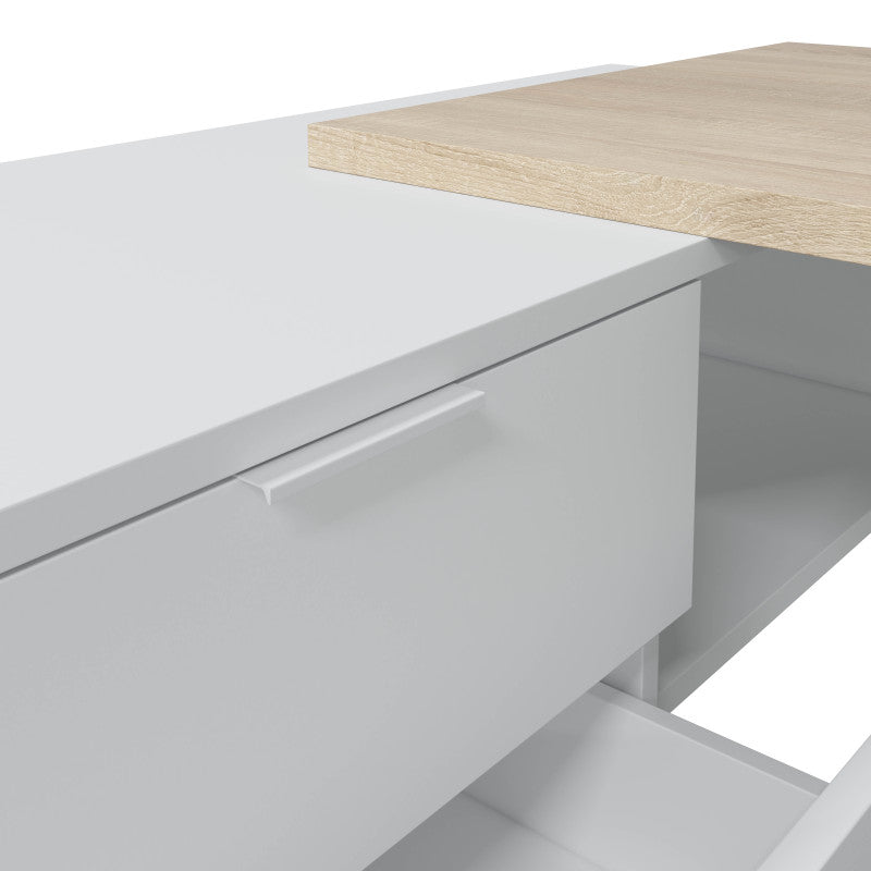 NERIDA - Bureau d'angle réversible L145 x P108 cm - Blanc/chêne