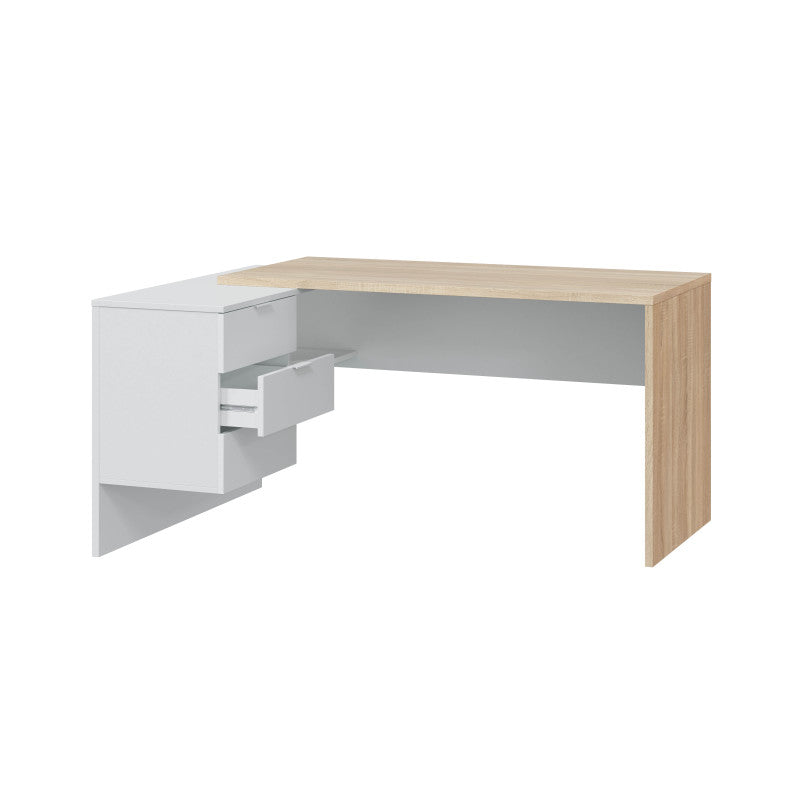 NERIDA - Bureau d'angle réversible L145 x P108 cm - Blanc/chêne