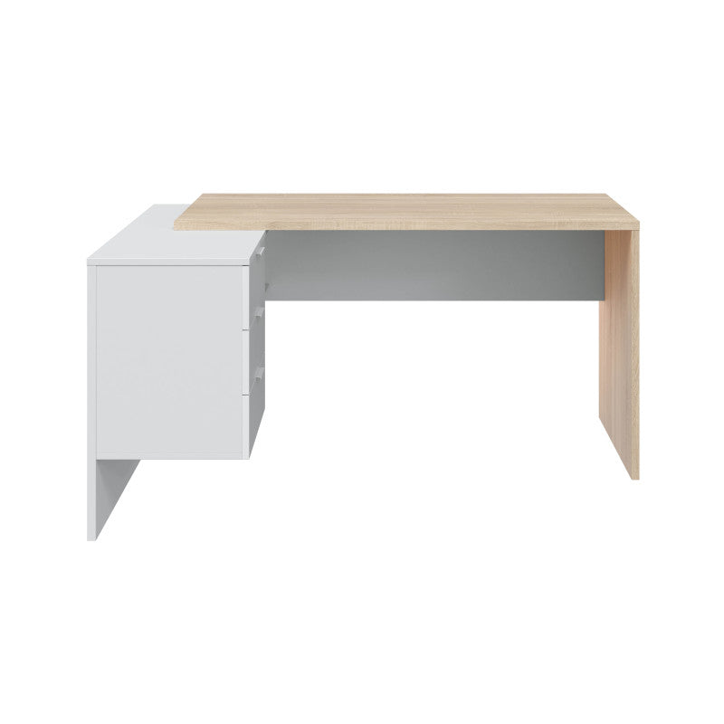 NERIDA - Bureau d'angle réversible L145 x P108 cm - Blanc/chêne