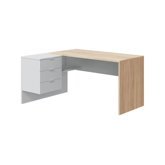 NERIDA - Bureau d'angle réversible L145 x P108 cm - Blanc/chêne