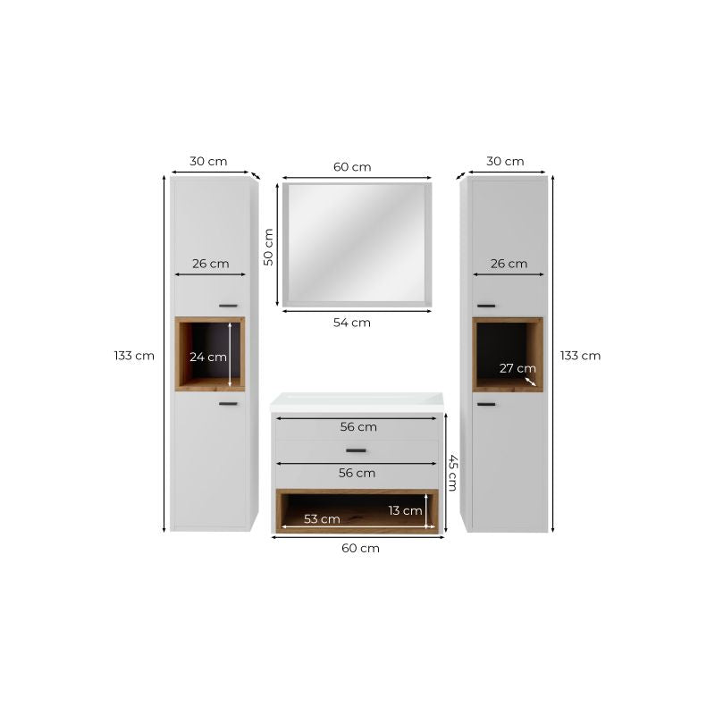 OLIE - Ensemble de salle de bain avec 2 colonnes et 1 miroir - Blanc/bois