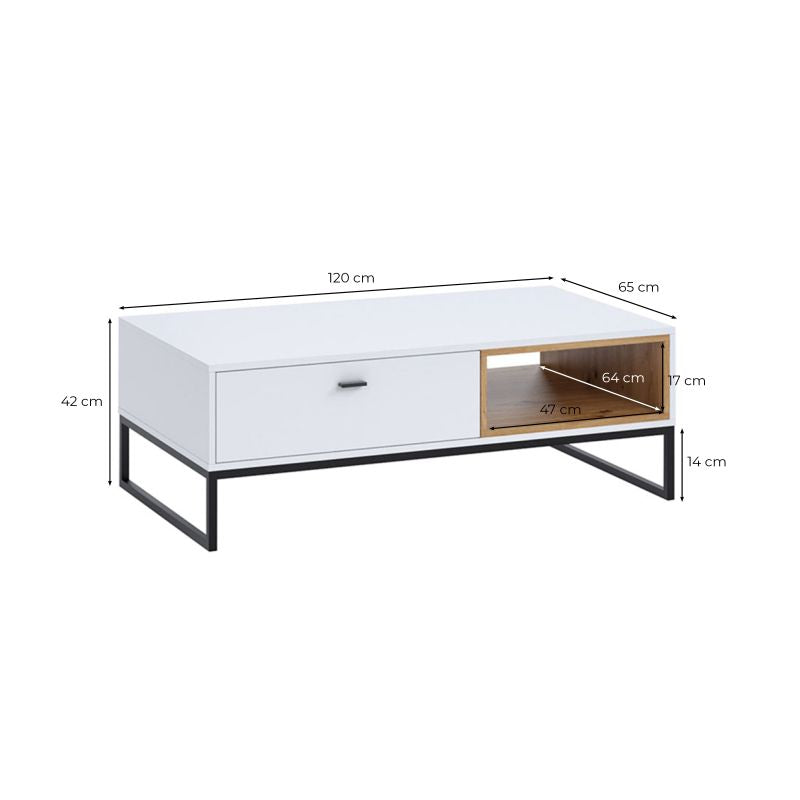 OLIE - Table basse 1 tiroir 120 cm - Bois