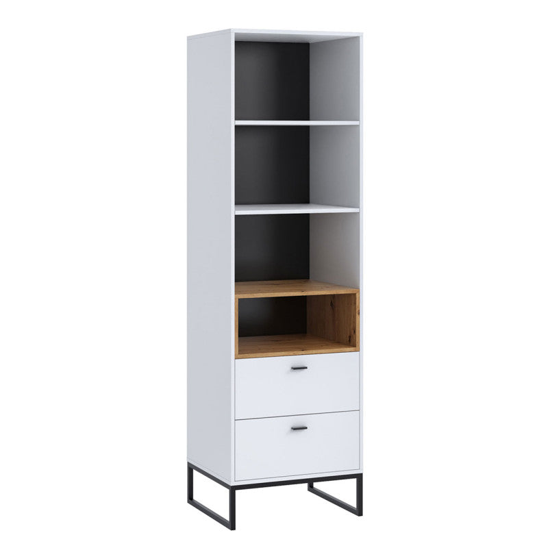 OLIE - Vitrine 2 tiroirs et 4 niches L60 x H202 cm - Blanc