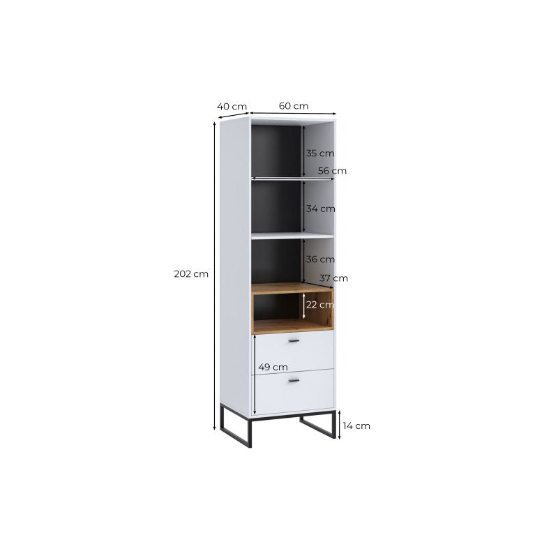 OLIE - Vitrine 2 tiroirs et 4 niches L60 x H202 cm - Blanc