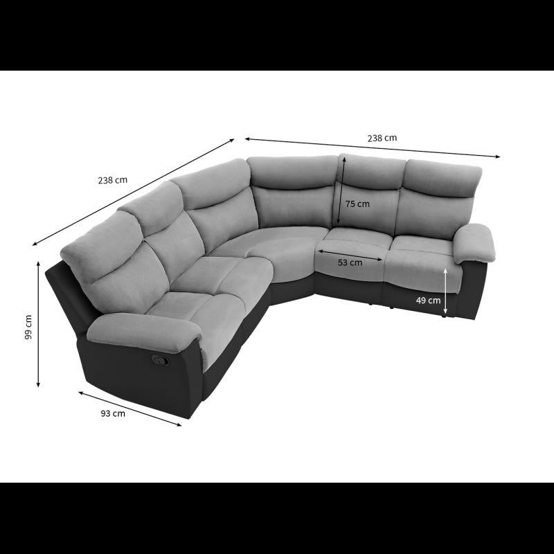 OSSI - Canapé de relaxation panoramique 6 places en microfibre et simili - Gris/noir