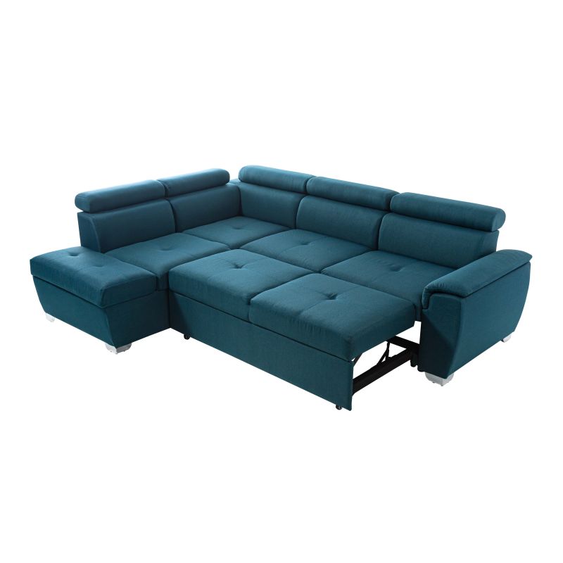 DABI - Canapé d'angle convertible avec coffre en tissu - Bleu