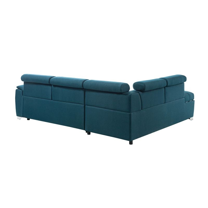 DABI - Canapé d'angle convertible avec coffre en tissu - Bleu