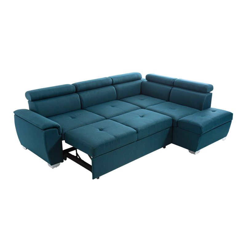 DABI - Canapé d'angle convertible avec coffre en tissu - Bleu