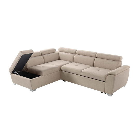 DABI - Canapé d'angle convertible avec coffre en tissu - Beige