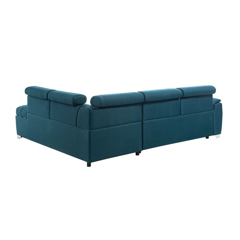 DABI - Canapé d'angle convertible avec coffre en tissu - Bleu