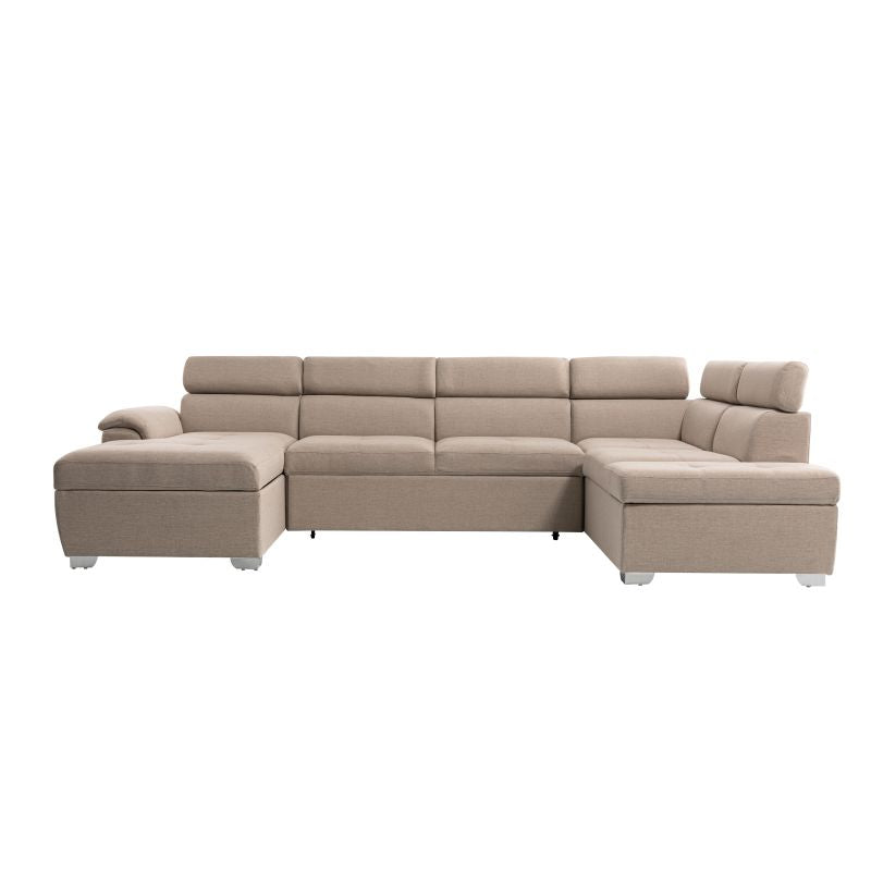 DABI - Canapé panoramique convertible avec 2 coffres en tissu - Beige