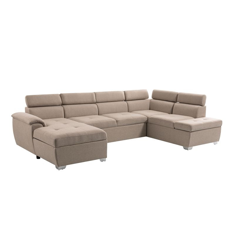 DABI - Canapé panoramique convertible avec 2 coffres en tissu - Beige