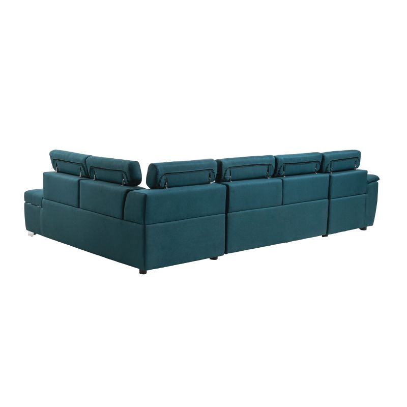 DABI - Canapé panoramique convertible avec 2 coffres en tissu - Bleu