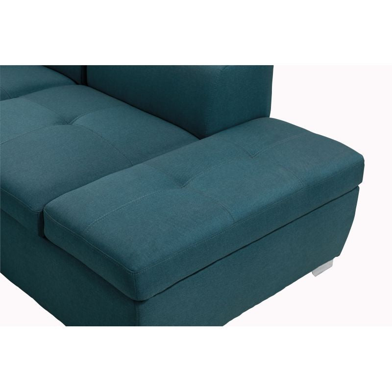 DABI - Canapé panoramique convertible avec 2 coffres en tissu - Bleu