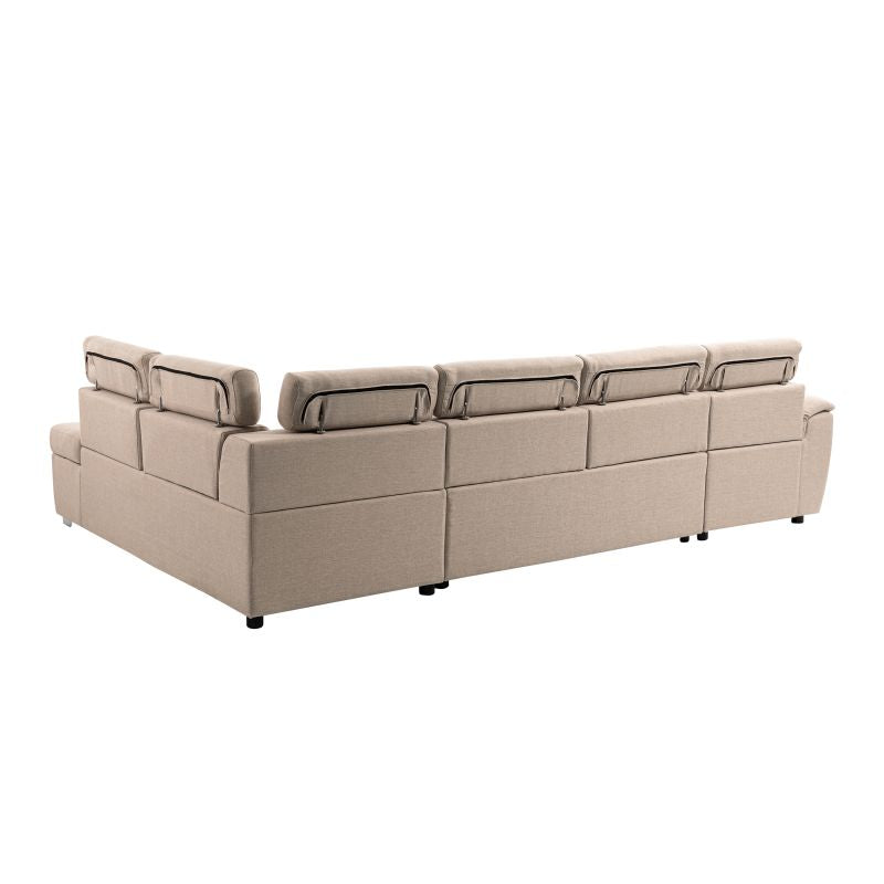 DABI - Canapé panoramique convertible avec 2 coffres en tissu - Beige