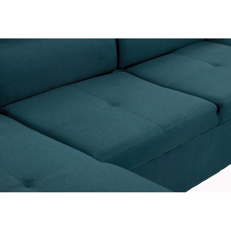 DABI - Canapé panoramique convertible avec 2 coffres en tissu - Bleu