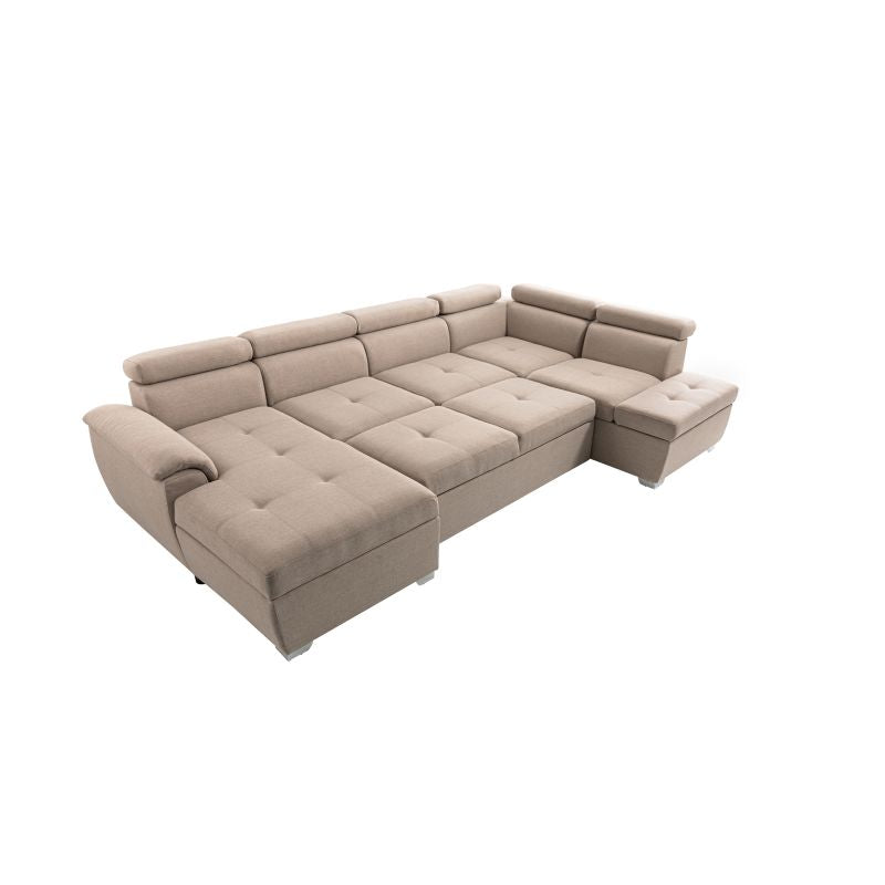 DABI - Canapé panoramique convertible avec 2 coffres en tissu - Beige