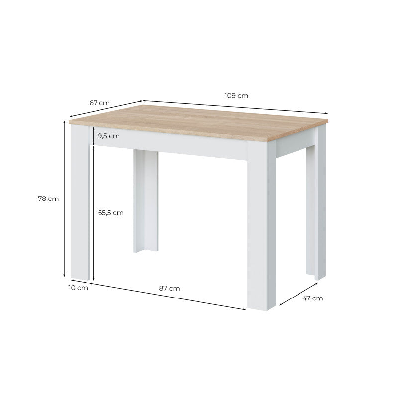 PIETRO - Table à manger L109 x P67 cm - Blanc/chêne