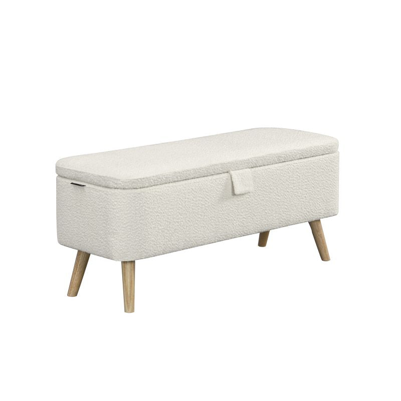 HESERA - Bout de lit avec rangement en tissu bouclettes - Blanc