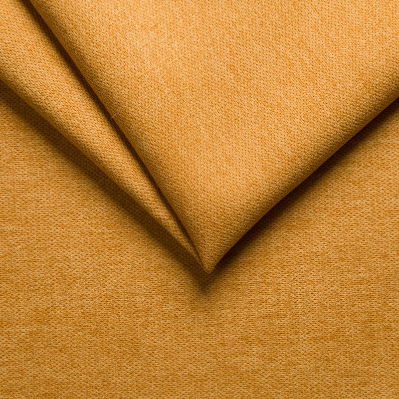 ROX - Canapé d'angle convertible 5 places avec coffre de rangement en tissu - Jaune ocre - Angle droit (vue de face)