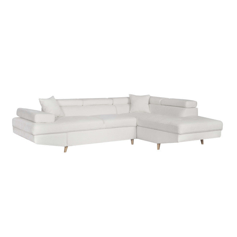 ROX SCANDINAVE - Canapé d'angle convertible avec coffre pieds bois en tissu bouclette - Blanc - Angle droit (vue de face)