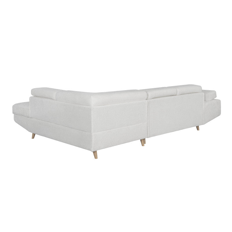 ROX SCANDINAVE - Canapé d'angle convertible avec coffre pieds bois en tissu bouclette - Blanc - Angle droit (vue de face)