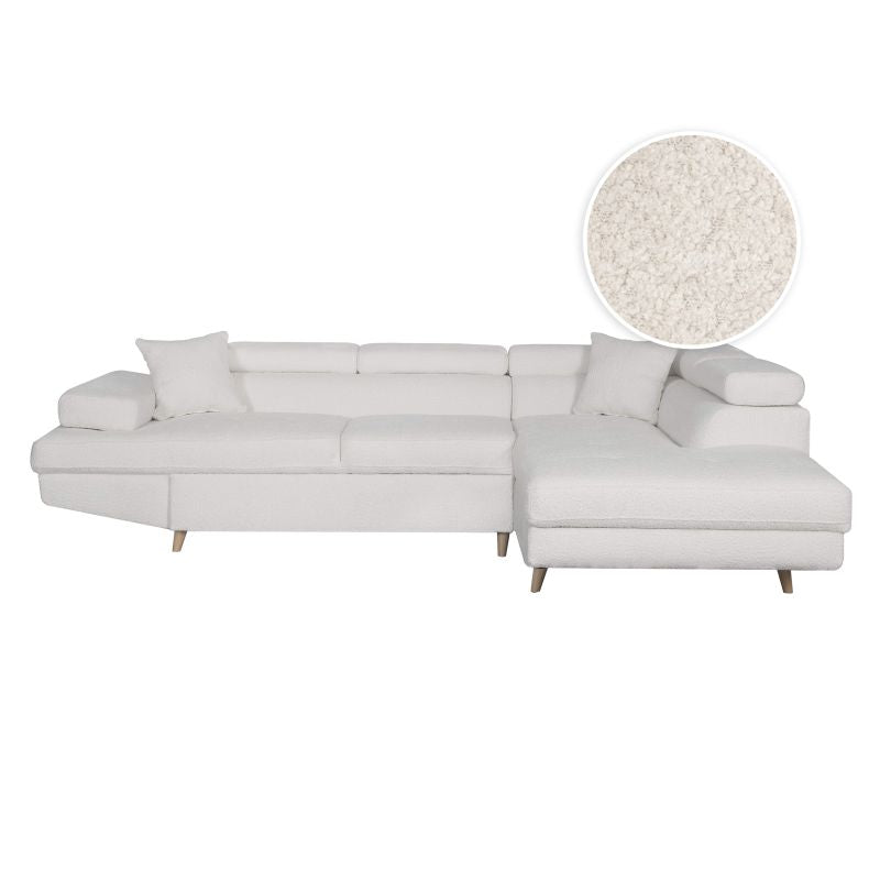 ROX SCANDINAVE - Canapé d'angle convertible avec coffre pieds bois en tissu bouclette - Blanc - Angle droit (vue de face)