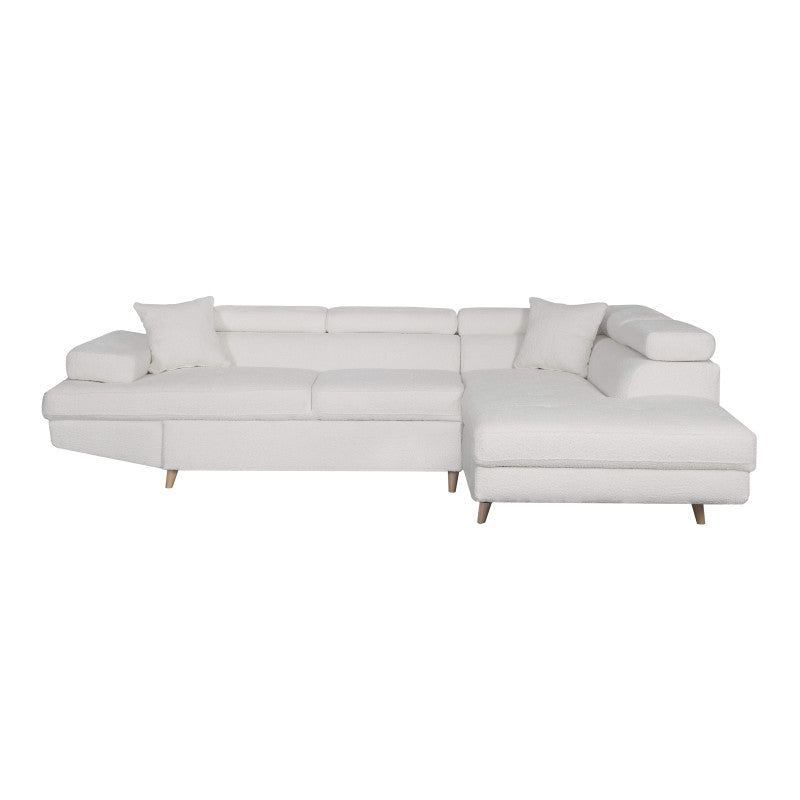 ROX SCANDINAVE - Canapé d'angle convertible avec coffre pieds bois en tissu bouclette - Blanc - Angle droit (vue de face)