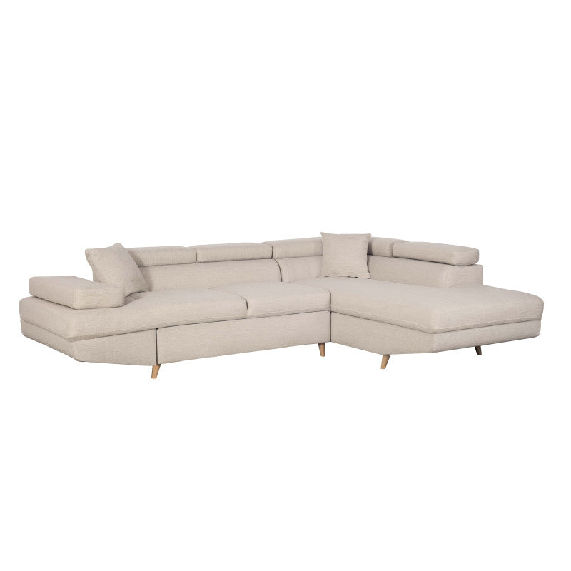 ROX SCANDINAVE - Canapé d'angle convertible avec coffre pieds bois en tissu - Beige - Angle droit (vue de face)