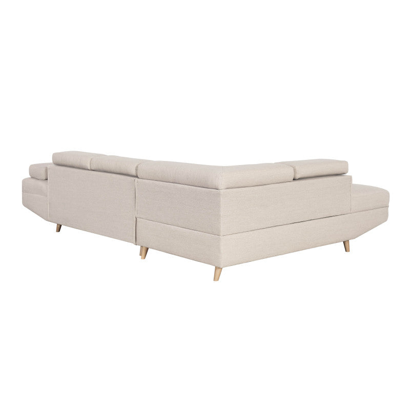 ROX SCANDINAVE - Canapé d'angle convertible avec coffre pieds bois en tissu - Beige - Angle gauche (vue de face)