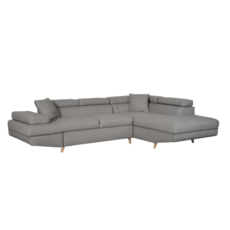 ROX SCANDINAVE - Canapé d'angle convertible avec coffre pieds bois en tissu - Gris clair - Angle droit (vue de face)