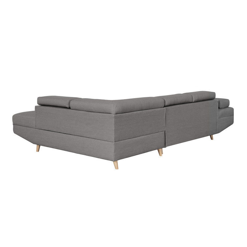 ROX SCANDINAVE - Canapé d'angle convertible avec coffre pieds bois en tissu - Gris clair - Angle droit (vue de face)