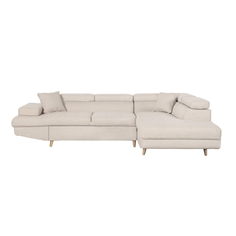 ROX SCANDINAVE - Canapé d'angle convertible avec coffre pieds bois en tissu - Beige - Angle droit (vue de face)