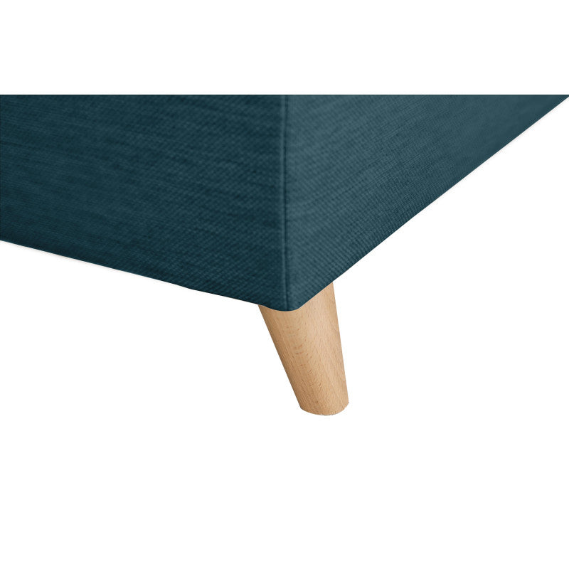 ROX SCANDINAVE - Canapé d'angle convertible avec coffre pieds bois en tissu - Bleu pétrole - Angle gauche (vue de face)