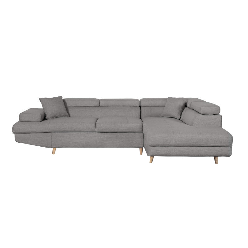 ROX SCANDINAVE - Canapé d'angle convertible avec coffre pieds bois en tissu - Gris clair - Angle droit (vue de face)