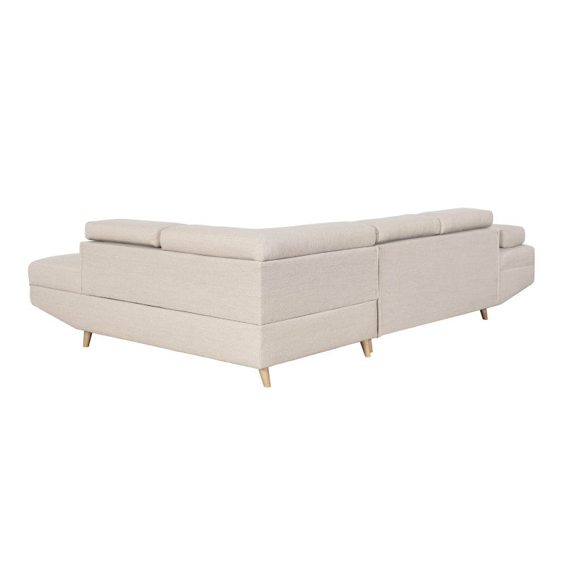 ROX SCANDINAVE - Canapé d'angle convertible avec coffre pieds bois en tissu - Beige - Angle droit (vue de face)