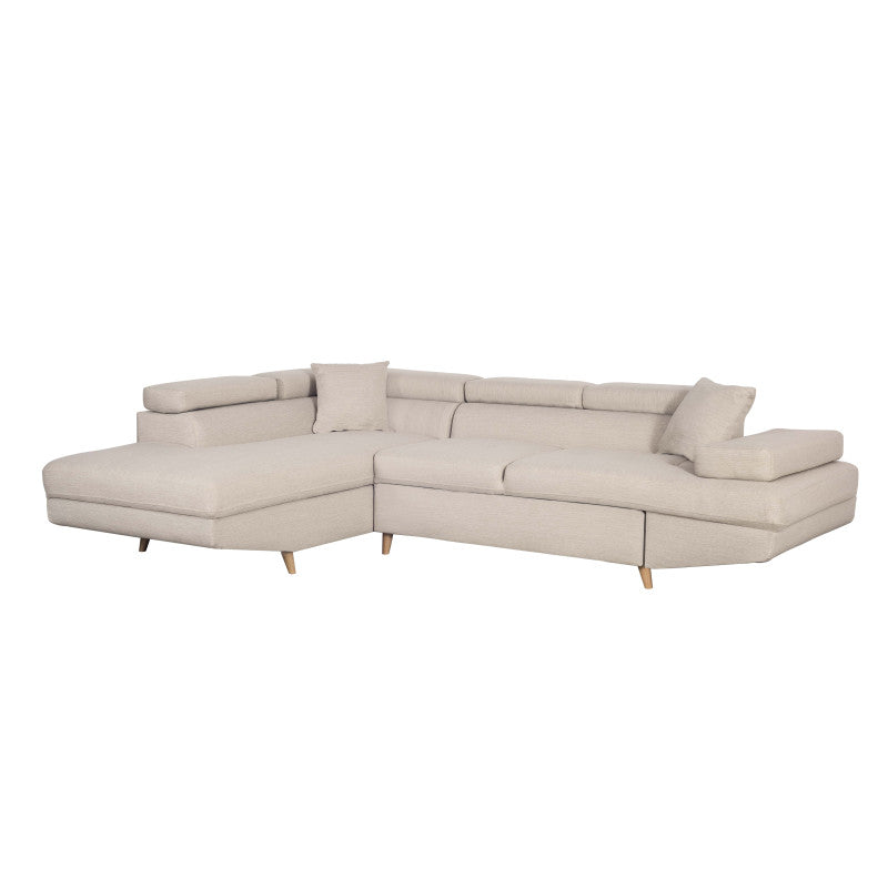 ROX SCANDINAVE - Canapé d'angle convertible avec coffre pieds bois en tissu - Beige - Angle gauche (vue de face)