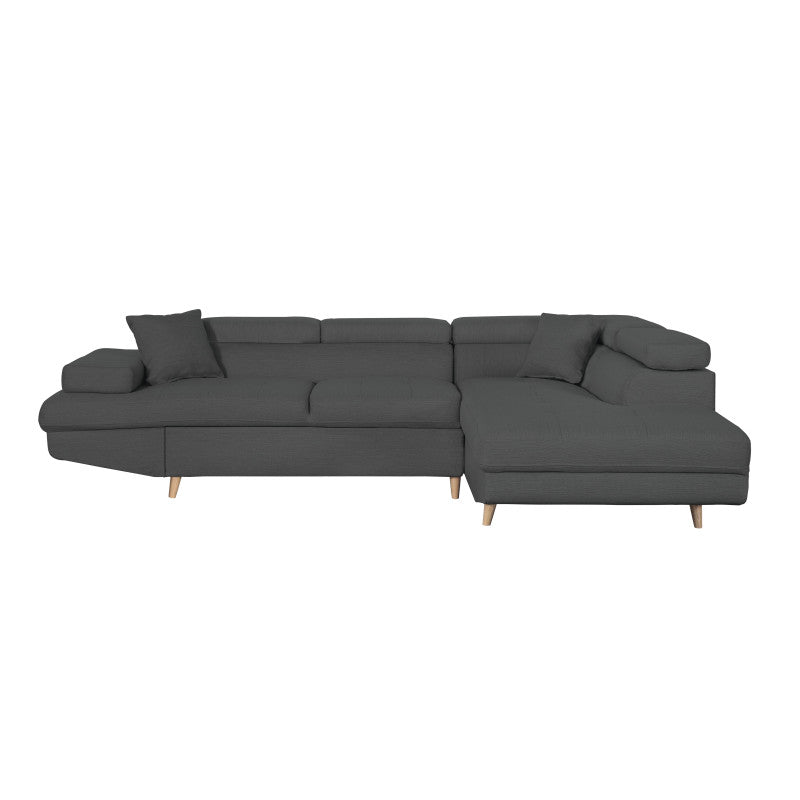 ROX SCANDINAVE - Canapé d'angle convertible avec coffre pieds bois en tissu - Gris foncé - Angle droit (vue de face)