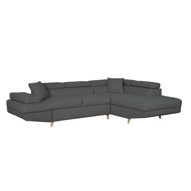 ROX SCANDINAVE - Canapé d'angle convertible avec coffre pieds bois en tissu - Gris foncé - Angle droit (vue de face)