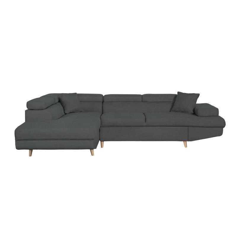 ROX SCANDINAVE - Canapé d'angle convertible avec coffre pieds bois en tissu - Gris foncé - Angle gauche (vue de face)