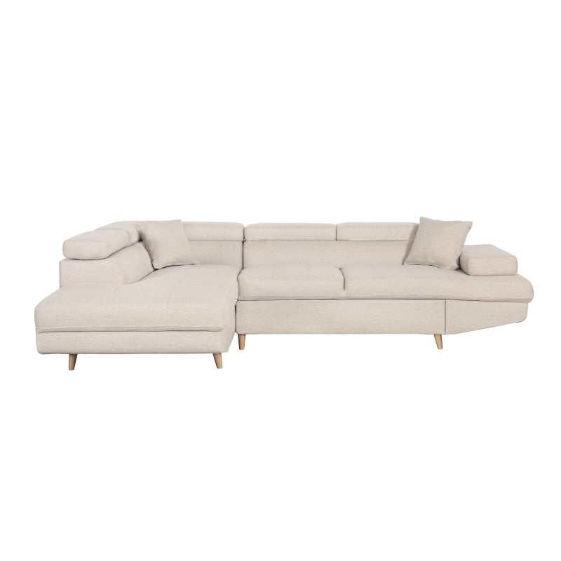 ROX SCANDINAVE - Canapé d'angle convertible avec coffre pieds bois en tissu - Beige - Angle gauche (vue de face)