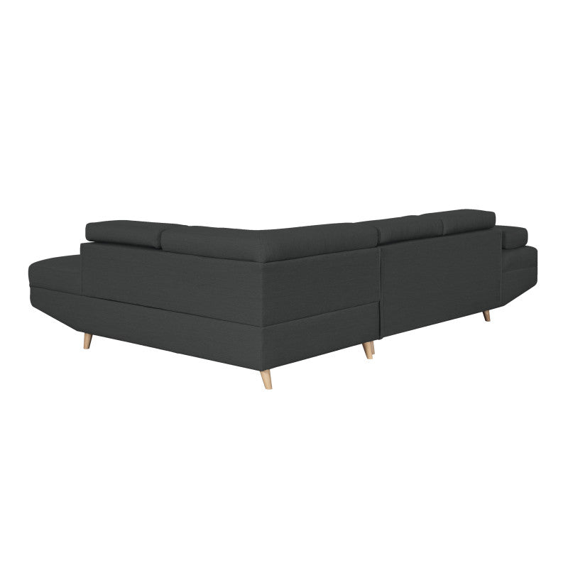 ROX SCANDINAVE - Canapé d'angle convertible avec coffre pieds bois en tissu - Gris foncé - Angle droit (vue de face)