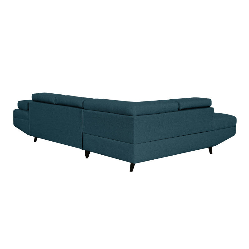 ROX SCANDINAVE - Canapé d'angle convertible avec coffre pieds bois noir en tissu - Bleu pétrole - Angle droit (vue de face)