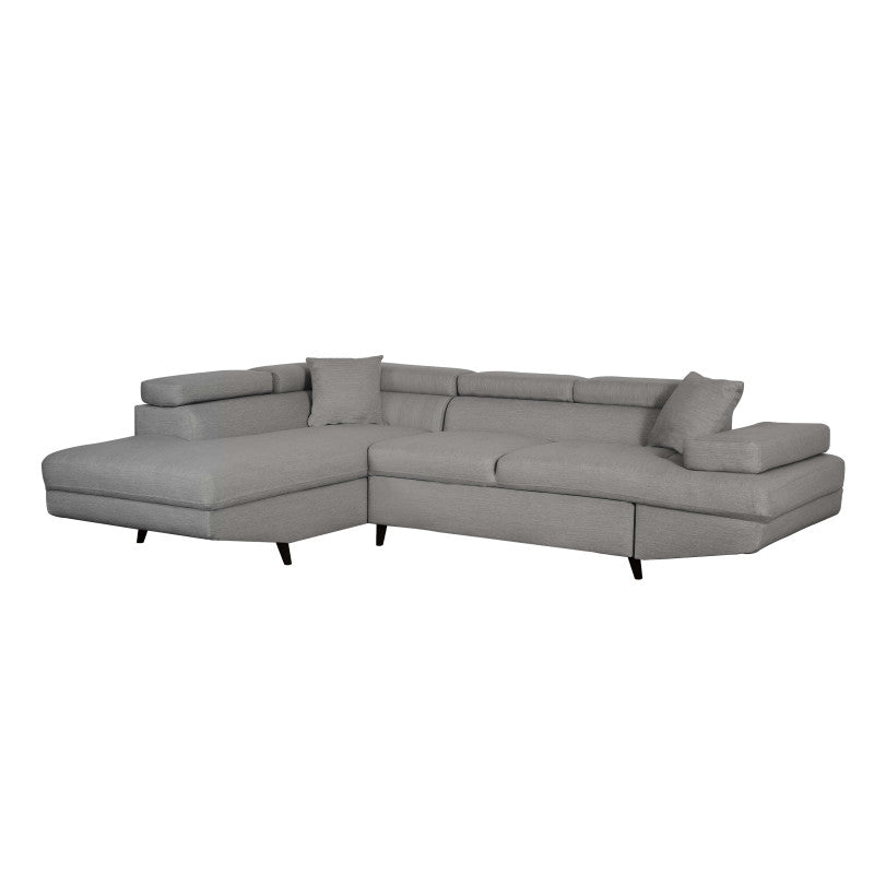 ROX SCANDINAVE - Canapé d'angle convertible avec coffre pieds bois noir en tissu - Gris clair